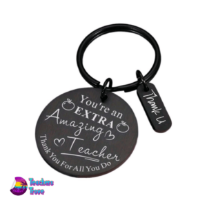 “You’re an EXTRA Amazing Teacher” Black Stainless Steel Keyring with Thank You Charm