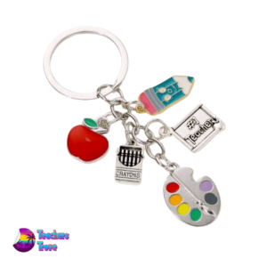 Creative Teacher Stainless Steel Blue Charm Keyring - Image 1