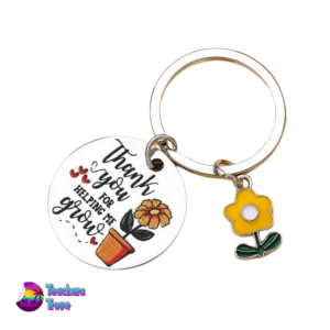 “Thank You for Helping Me Grow” Stainless Steel Keyring with Yellow Flower Charm - Image 5