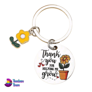“Thank You for Helping Me Grow” Stainless Steel Keyring with Yellow Flower Charm - Image 4