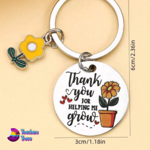 “Thank You for Helping Me Grow” Stainless Steel Keyring with Yellow Flower Charm - Image 3