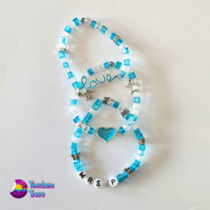 Blue and White Crystal Bead Custom Bracelet Set - Image 5