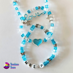 Blue and White Crystal Bead Custom Bracelet Set - Image 9