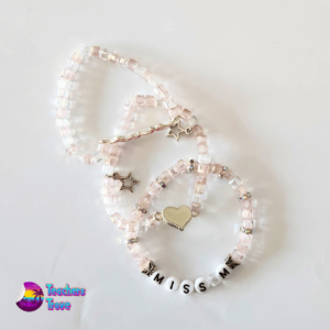 Pink and White Crystal Bead Custom Bracelet Set - Image 5