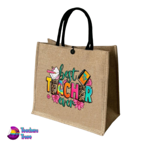 Khaki Linen Teacher Tote Bag – “Best Teacher Ever” - Image 6