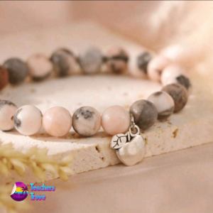 Rose Quartz and Marble Teacher Bracelet with Diamante Apple Charm - Image 2