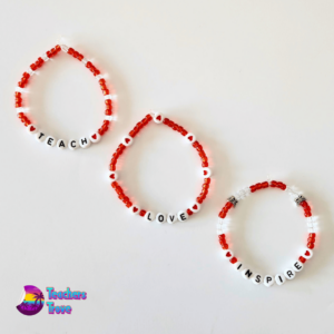 Teach, Love, Inspire Red and White Bracelet Set