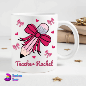 Personalised Pink Bow Pencil Teacher Mug