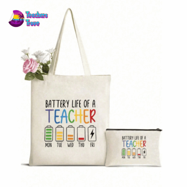 Battery Life of a Teacher White Tote Bag & Pencil Case Set