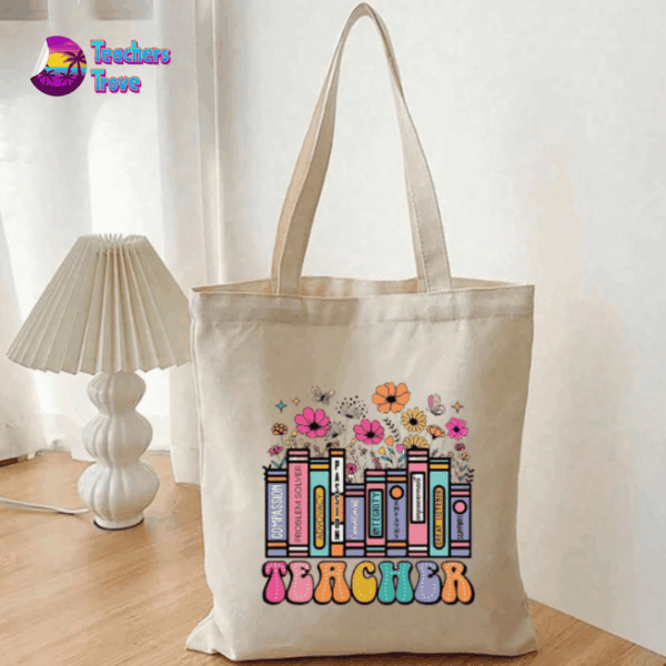 Colourful Book Themed Teacher Tote Bag