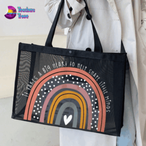 It Takes a Big Heart to Shape Little Minds Rainbow Mesh Bag