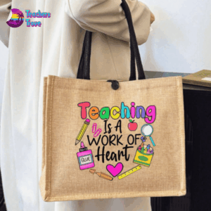 Khaki Linen Teacher Bag - "Teaching is a Work of Heart"
