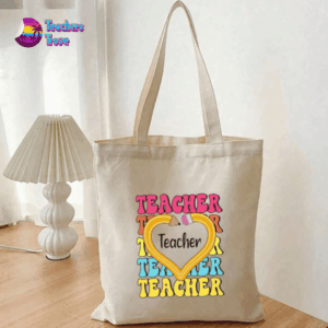 Neon Pencil Heart Teacher Tote Bag