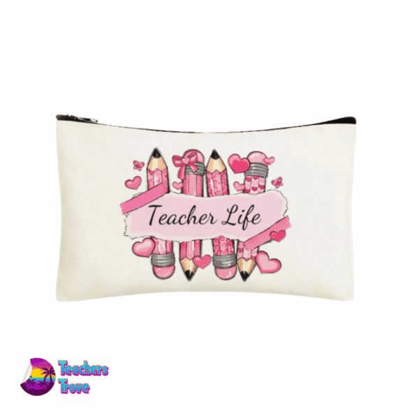 Pink Teacher Life Pencil Case