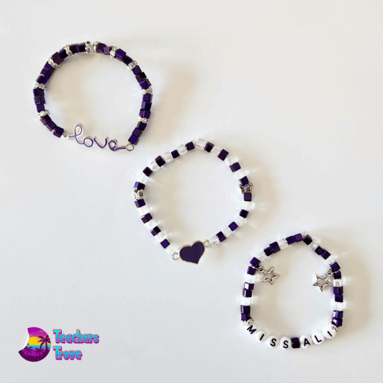 Purple and White Crystal Bead Custom Bracelet Set