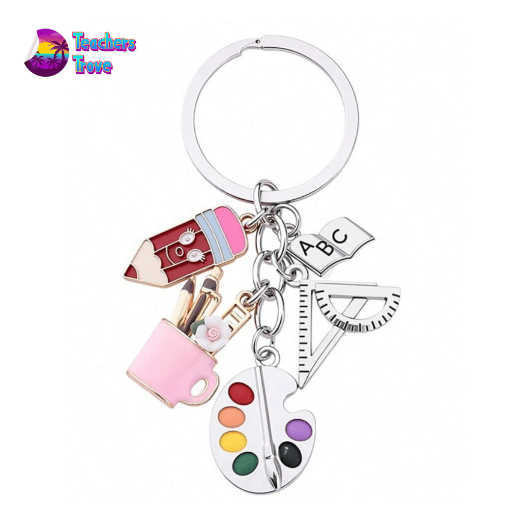 Creative Teacher Stainless Steel Pink Charm Keyring