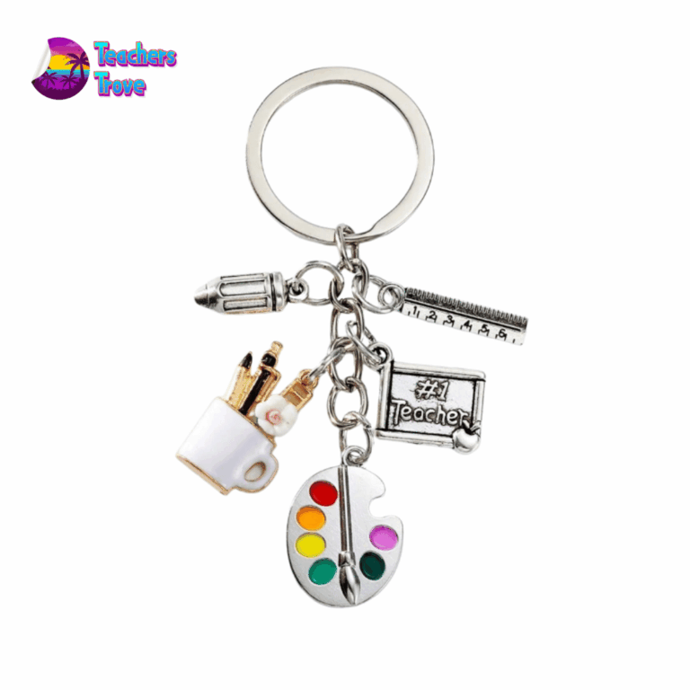 Creative Teacher Stainless Steel White Charm Keyring