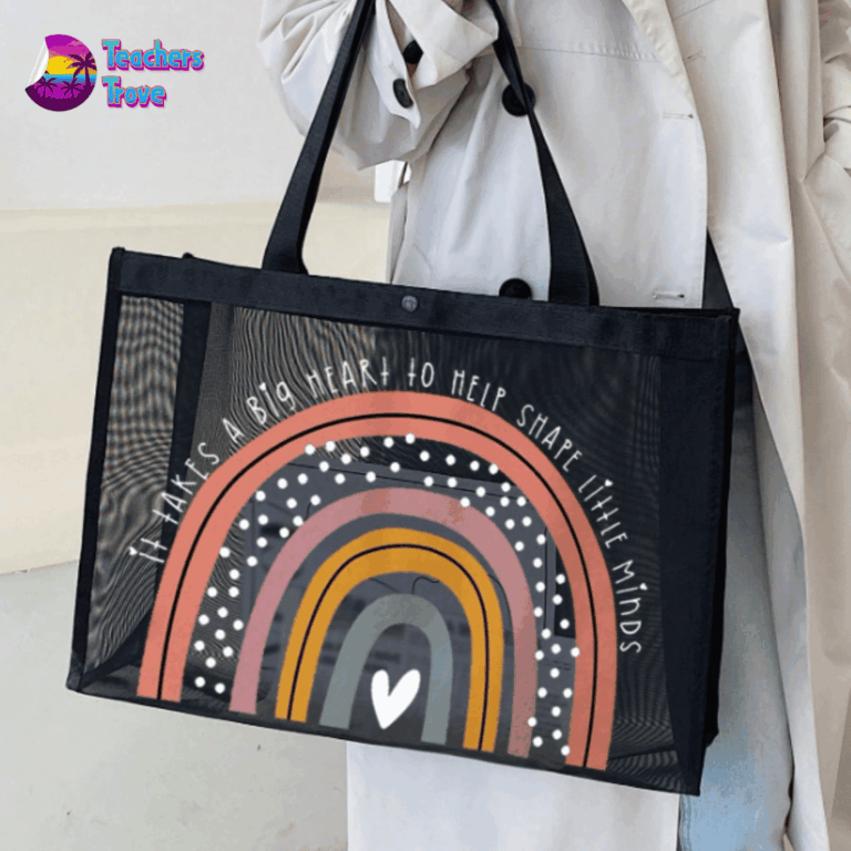It Takes a Big Heart to Shape Little Minds Rainbow Mesh Bag