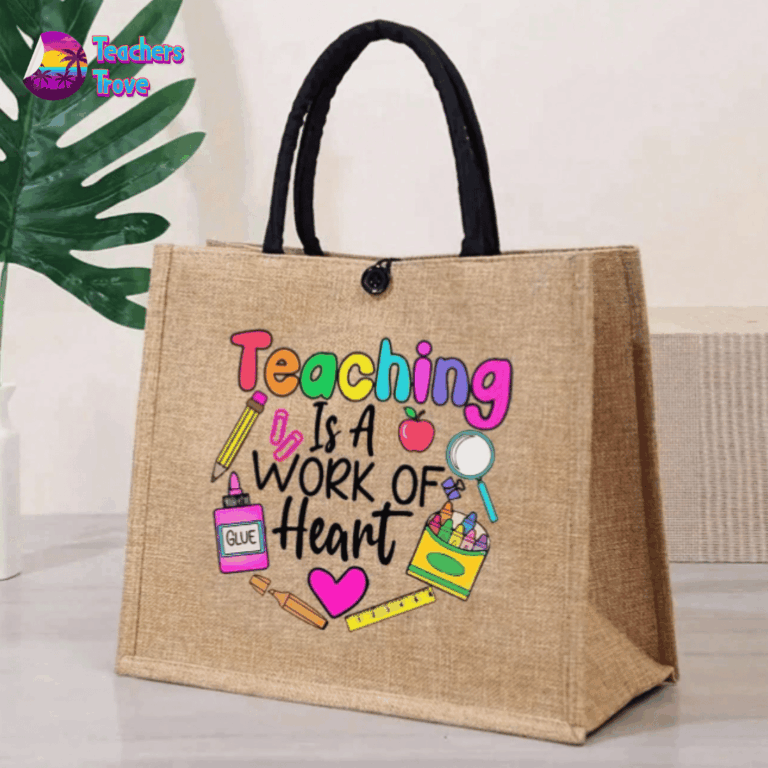 Second image of Khaki Linen Teacher Bag - "Teaching is a Work of Heart"