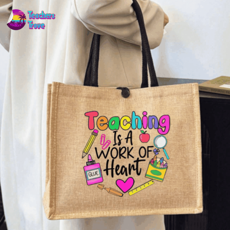 Khaki Linen Teacher Bag - "Teaching is a Work of Heart"