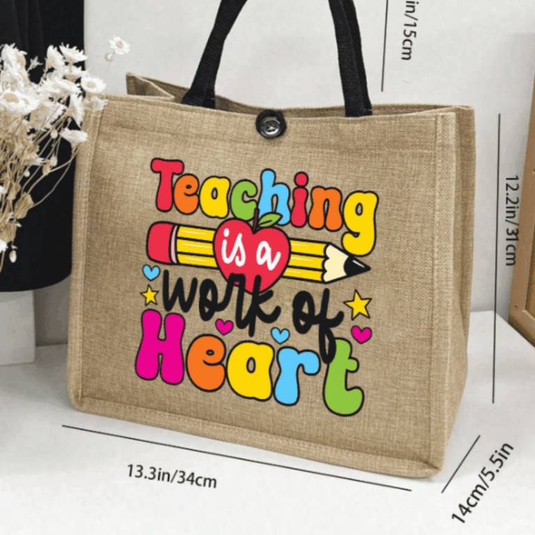 Second image of Khaki Linen Teaching is a Work of Heart Bag