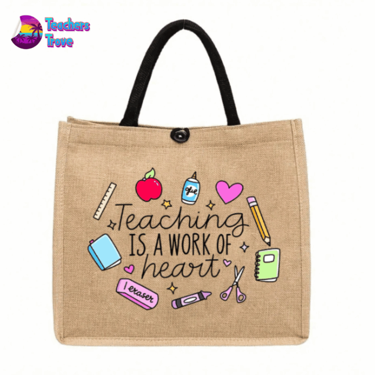 Second image of Khaki Linen Teaching is a Work of Heart Pastel Icon Bag