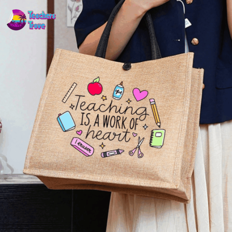 Khaki Linen Teaching is a Work of Heart Pastel Icon Bag