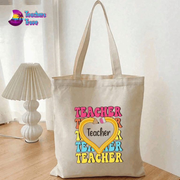 Neon Pencil Heart Teacher Tote Bag