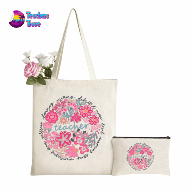 Second image of Pink Floral Teacher Tote Bag Set with Pencil Case