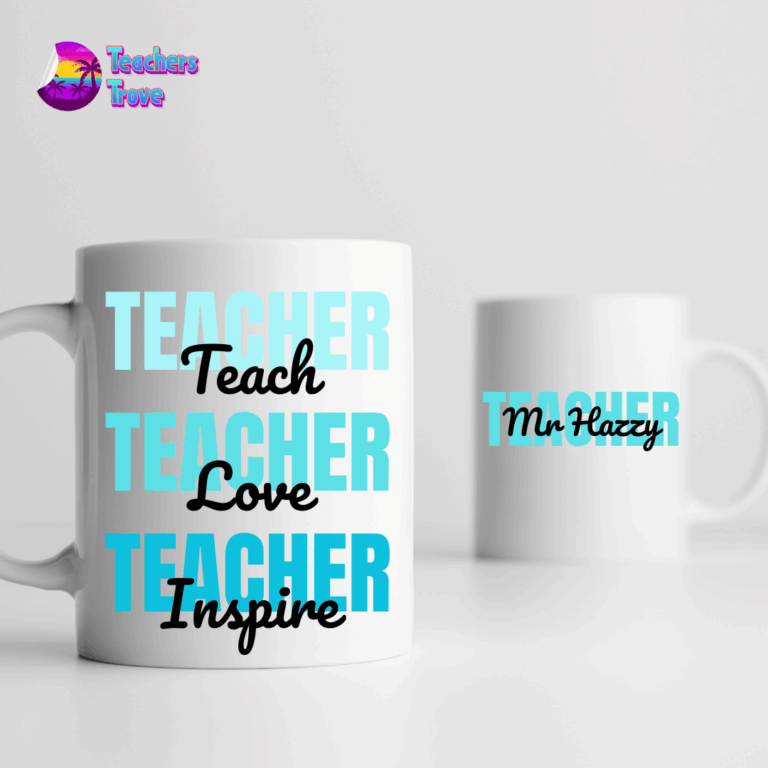 Teach, Love, Inspire Blue Personalised Mug